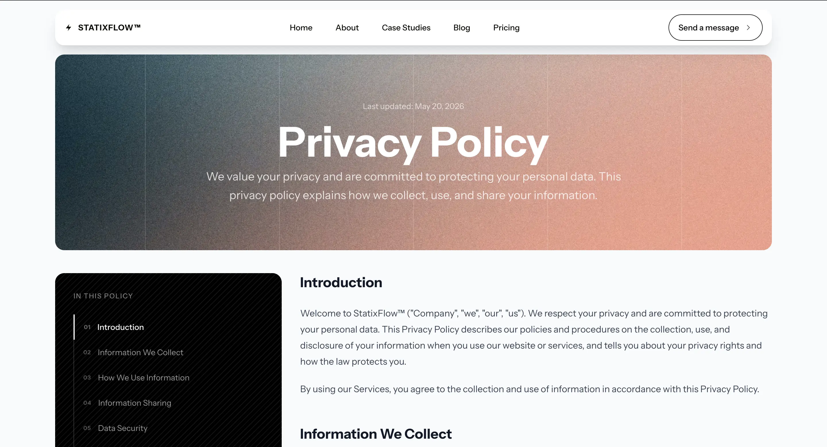 StatixFlow Next.js Privacy Policy Page Demo